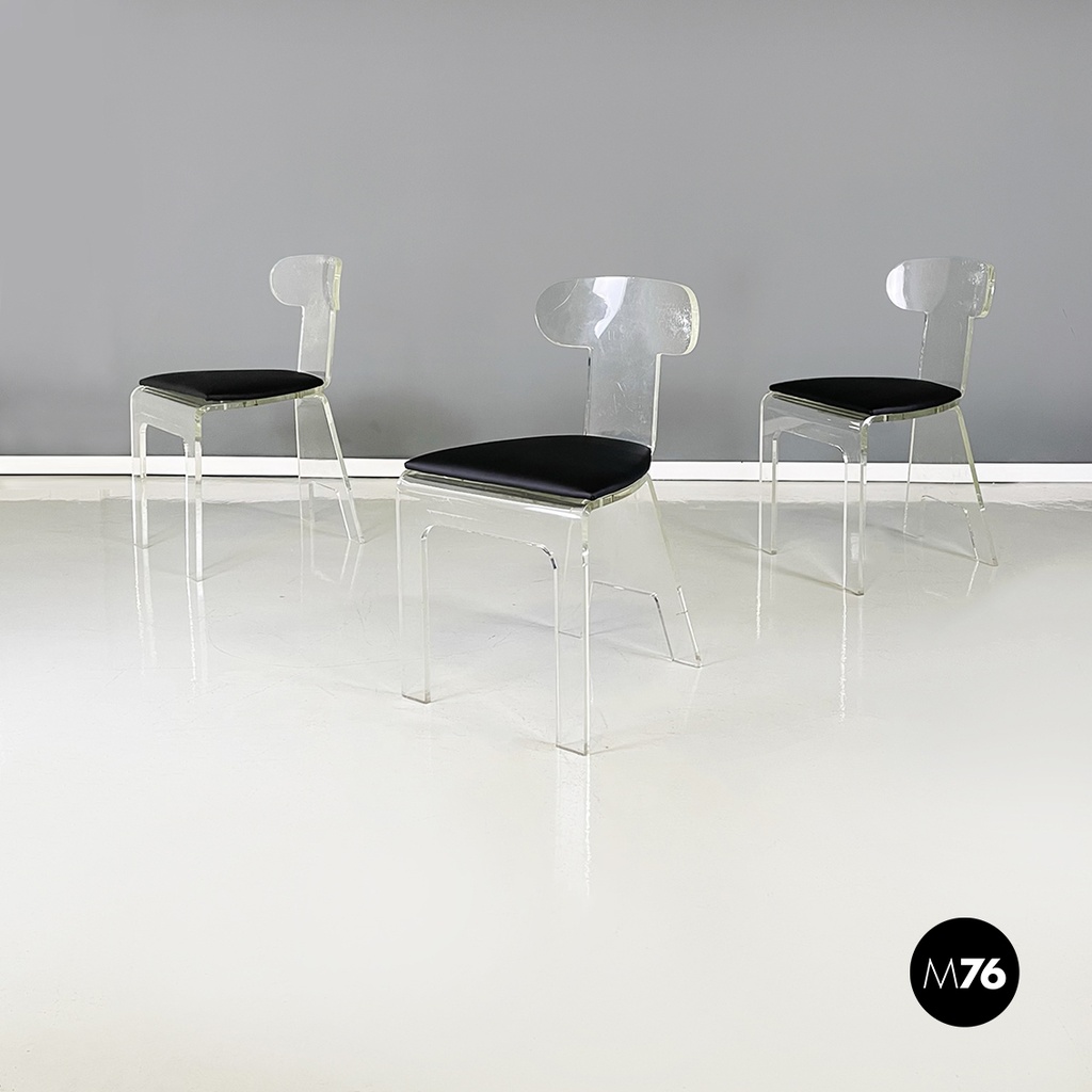 Sedie in plexiglass trasparente e sky nero, 1980 ca.