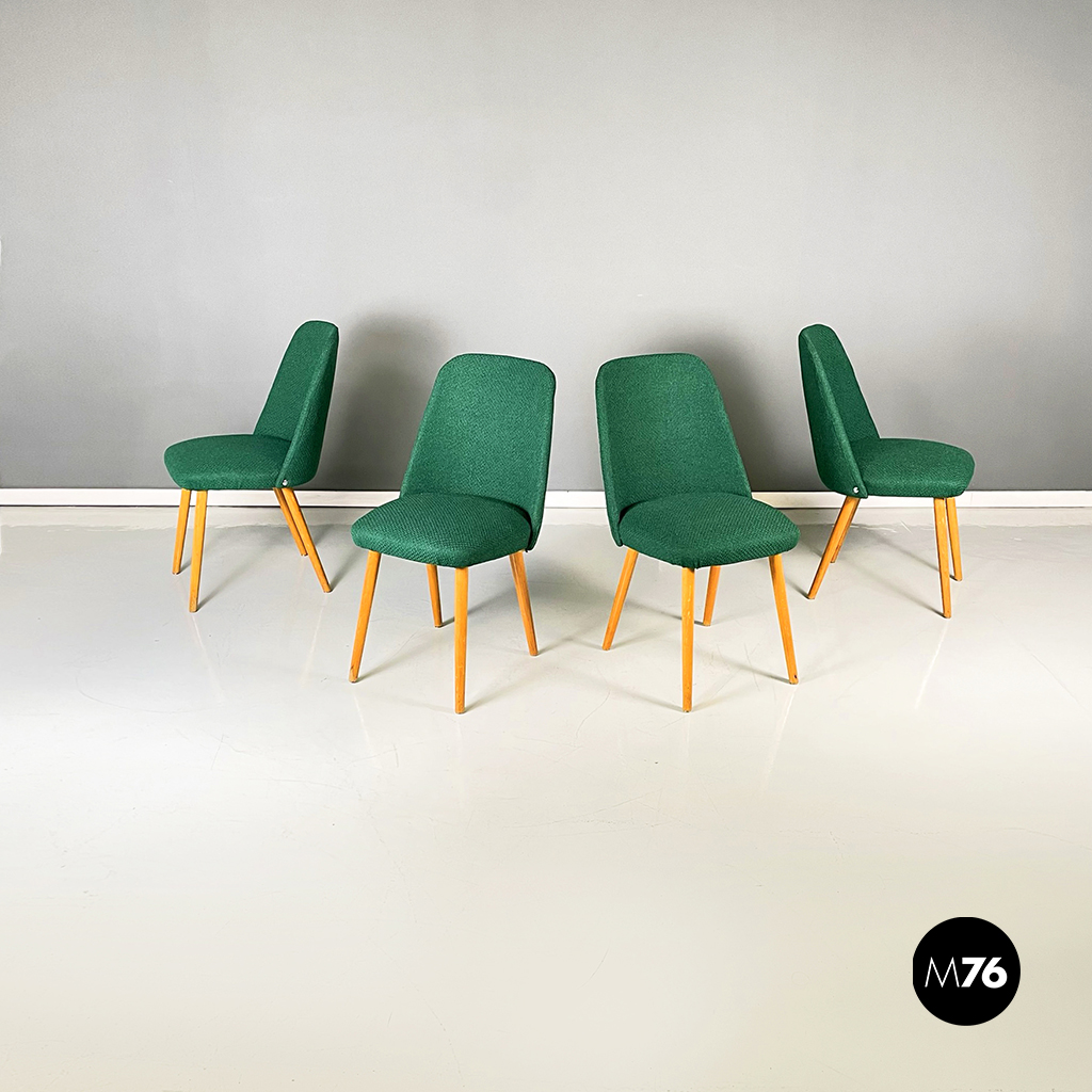 Sedie in tessuto verde bosco e legno, 1960 ca.
