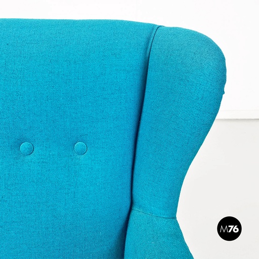 [2220001091] Poltrona bergere in tessuto ottanio, 1960 ca.