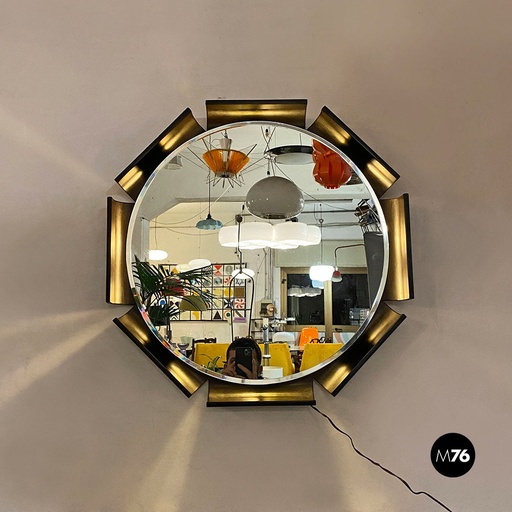 [2220001099] Specchio ottagonale retroilluminato in legno, 1970 ca.