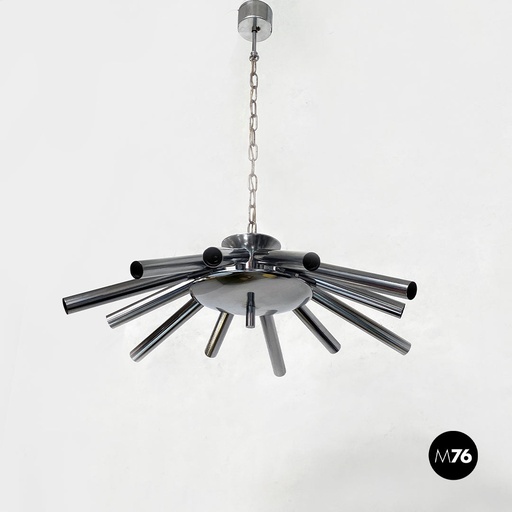 [2220001504] Lampadario a 12 luci in acciaio, 1970 ca.