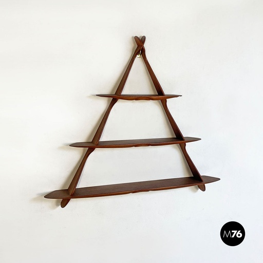 [2220001539] Libreria da parete triangolare in teak, 1960 ca.