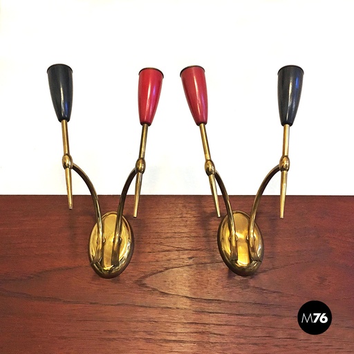 [2220001585] Applique a due bracci in ottone, 1950 ca.