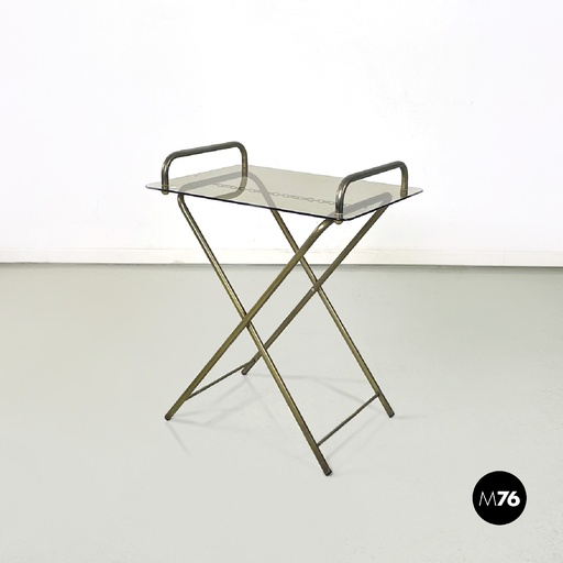 [2220001609] Tavolo di servizio in ottone e cristallo, 1960 ca.