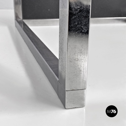 [2220000858] Tavolo per stereo e vinili in legno, acciaio e vetro, 1990 ca.