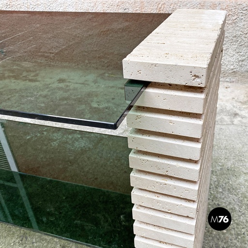 [2220001972] Consolle in travertino e vetro fume, 1970 ca.