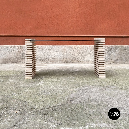 [2220002306] Consolle in travertino e vetro fumè, 1970 ca.