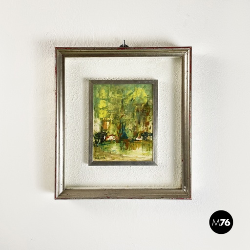 [2220002731] Quadro a tecnica mista con cornice argentata, 1970 ca.