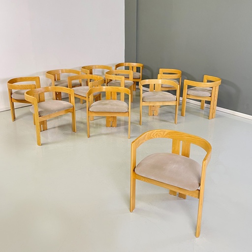 [2320003781] Sedie a pozzetto in legno e velluto a coste beige, 1980ca.