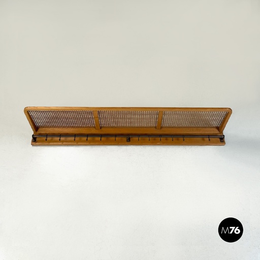 [2320003883] Appendiabiti da parete in legno e paglia scura, 1920 ca.