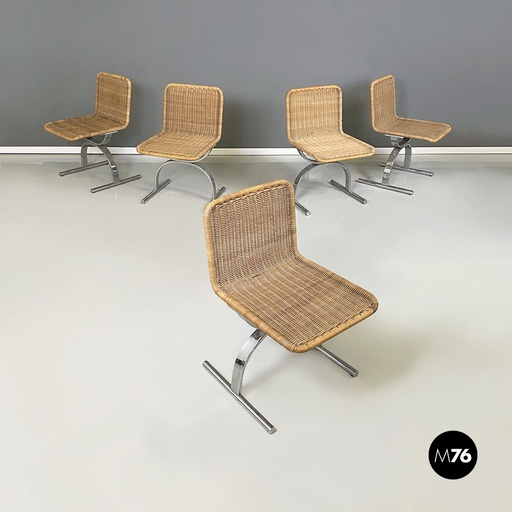 [2320003968] Sedie in paglia e acciaio, 1970 ca.