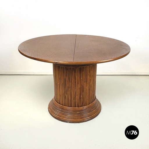 [2320003994] Tavolo da pranzo con allunghe in legno e bamboo, 1960 ca.