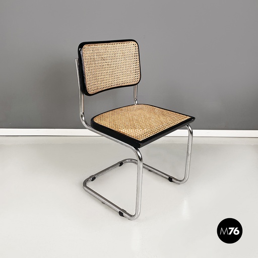 [2320004057] Sedia in paglia, legno nero e acciaio, 1960 ca.