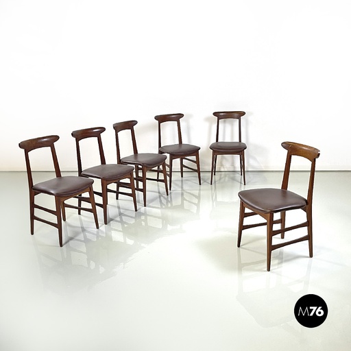 [2320004123] Sedie danesi in legno e pelle marrone, 1950 ca.