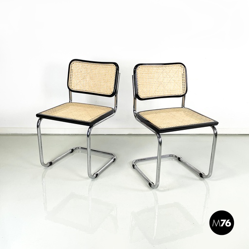 [2320004166] Sedie in paglia, legno nero e acciaio, 1960 ca.