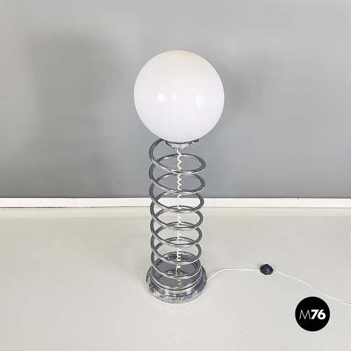 [2320004222] Lampada da terra in vetro opalino, metallo e marmo, 1970 ca.