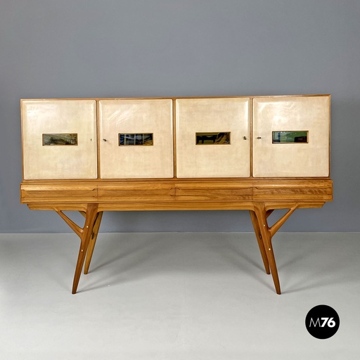 [2420004484] Credenza di Palazzi dell'Arte in legno e pergamena, 1950 ca.