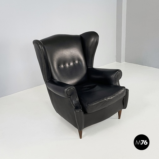 [2420004448] Poltrona in pelle nera, 1970 ca.