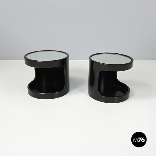 [2420004465] Tavoli da caffè in legno laccato marrone con specchio, 1980 ca.