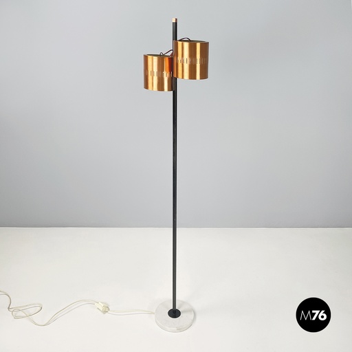 [2420004468] Lampada da terra in rame, metallo nero e marmo, 1960 ca.