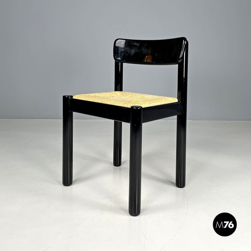 [2420004489] Sedia in paglia e legno laccato nero, 1970 ca.