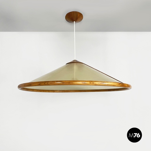 [2420004524] Lampadario in vetroresina verde e legno, 1980 ca.