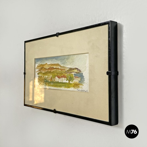 [2420004546] Quadro ad acquarello con cornice in legno nera, 1990 ca.