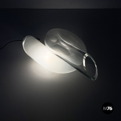 [2420004602] Lampada da tavolo in vetro trasparente e opalino, 1980 ca.