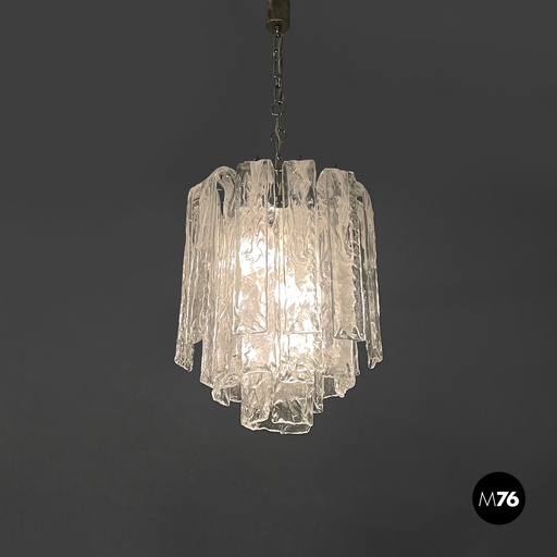 [2420004619] Lampadario in vetro di Murano trasparente e bianco, 1960 ca., 