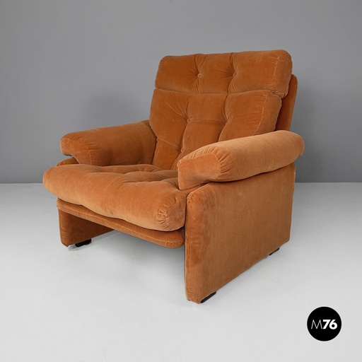 [2420004631] Poltrone in velluto arancione Coronado di Afra e Tobia Scarpa per B&B, 1970 ca.