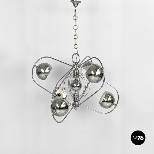 [2420004682] Lampadario a forma di atomo in acciaio cromato, 1970 ca.
