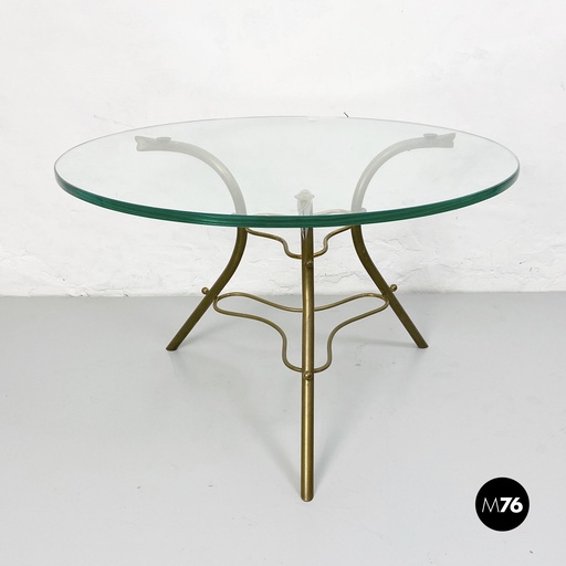 [2220001269] Tavolo da caffè in ottone e vetro, 1950 ca.