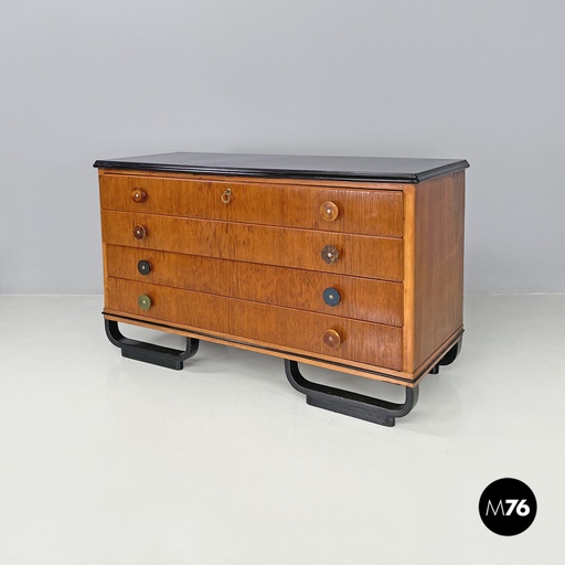 [2420004856] Cassettiera in legno con piano nero, 1930 ca.