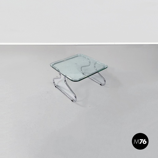 [2220001469] Tavolo da caffè in vetro e acciaio, 1970 ca.