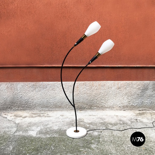 [2220001727] Lampada da terra a due luci in metallo nero, 1950 ca.