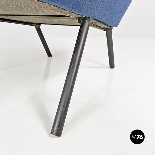 [2220001912] Poltrone in metallo verniciato nero e tessuto blu, 1960 ca.