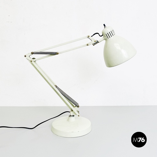 [2220002113] Lampada da tavolo in metallo verniciato bianco di Jac Jacobsen per Luxo, 1950 ca.