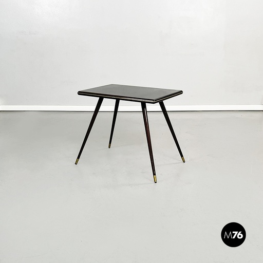 [2220002394] Tavolo da caffè in legno e ottone, 1950 ca.