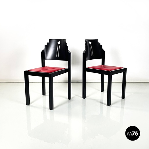 [2320004215] Sedie in pelle rossa e legno nero di Thonet, 1990 ca.