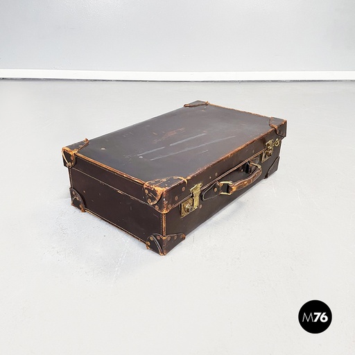 [2220002956] Valigia in pelle marrone e verde, 1970 ca.