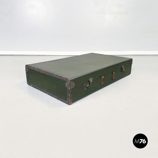 [2220002957] Valigia in pelle verde e tessuto beige, 1970 ca.