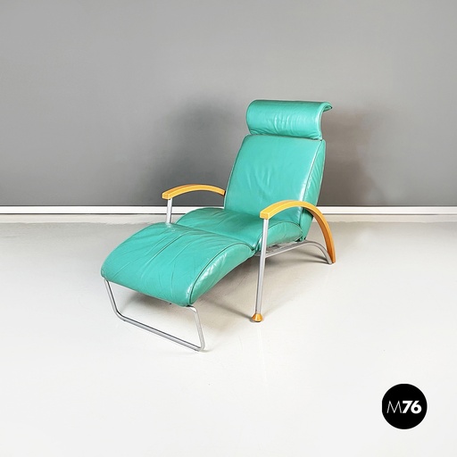[2220003157]  Poltrona in pelle verdeacqua allungabile, 1980 ca.