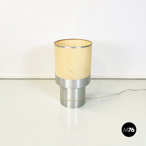 [2220003067] Lampada da tavolo in tessuto e alluminio spazzolato, 1960 ca.