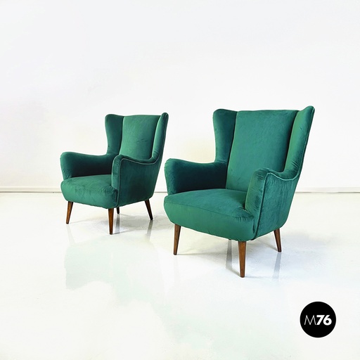 [2220003071] Poltrone in velluto verde bosco, 1960 ca.