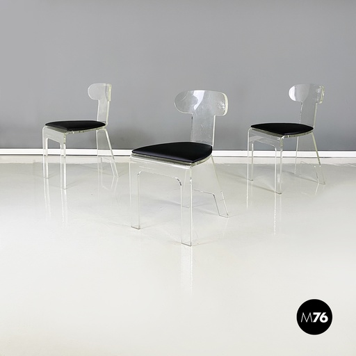 [2220003132] Sedie in plexiglass trasparente e sky nero, 1980 ca.